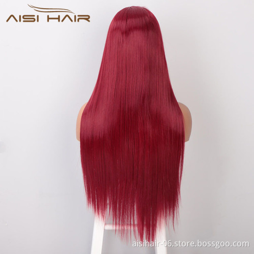 Aisi Hair New Design Long Silky Straight Red Color Wig Heat Swiss Lace Front Wig Middle Part Lace Frontal Wigs For Women